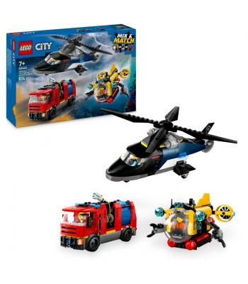 LEGO City - 60462 - Combinação de Helicóptero, Camião dos Bombeiros e Submarino