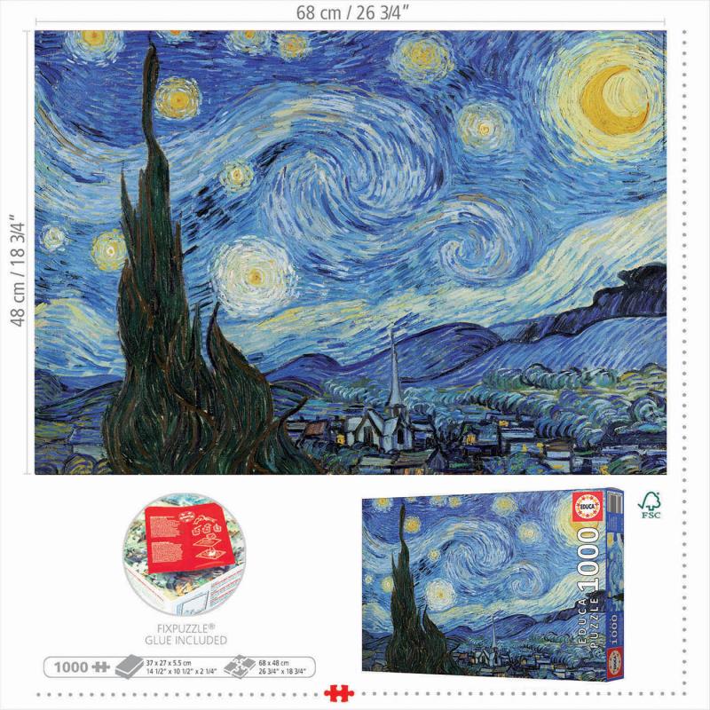 Educa Puzzle 1000 peças - 19263 - A Noite Estrelada, Vincent Van Gogh 
