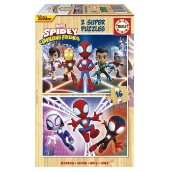 Educa Puzzle 2x16 peças, em madeira - Spidey - 19579 