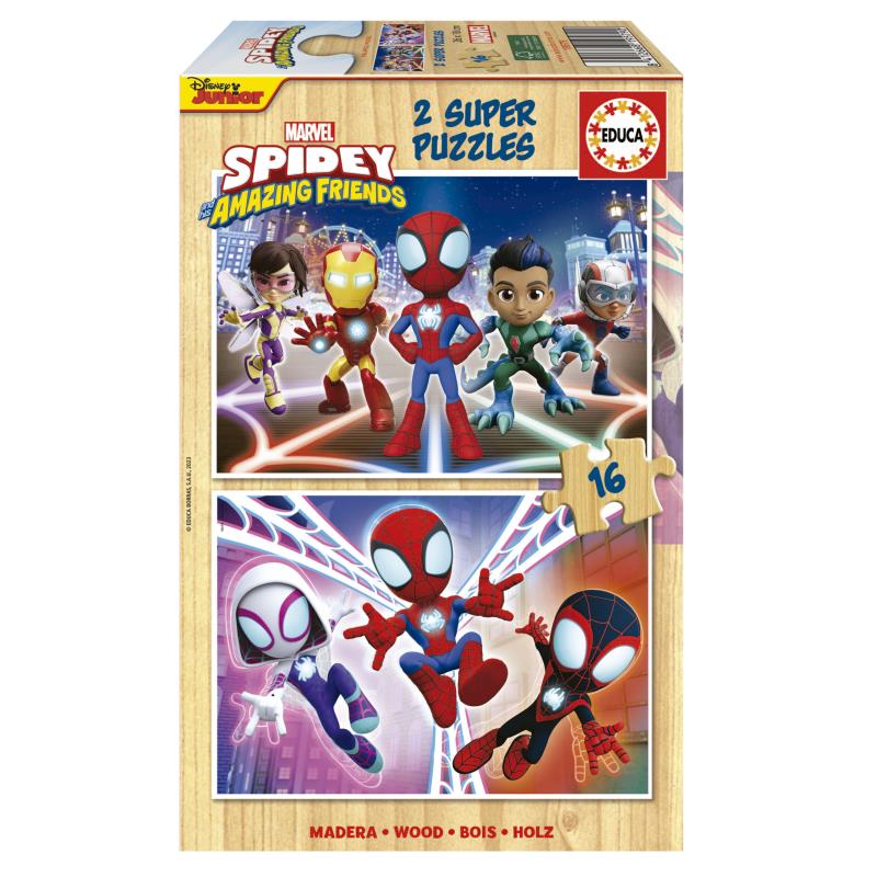 Educa Puzzle 2x16 peças, em madeira - Spidey - 19579 