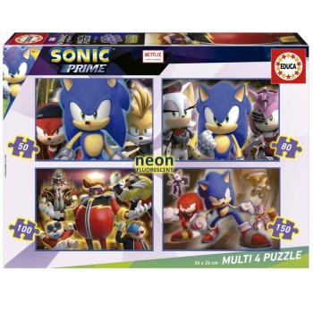 Educa Multi 4 Puzzles Sonic 50+80+100+150 - 19631 - Néon