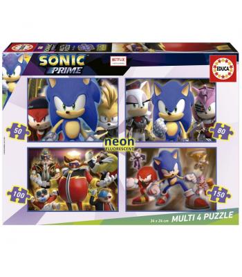 Educa Multi 4 Puzzles Sonic 50+80+100+150 - 19631 - Néon