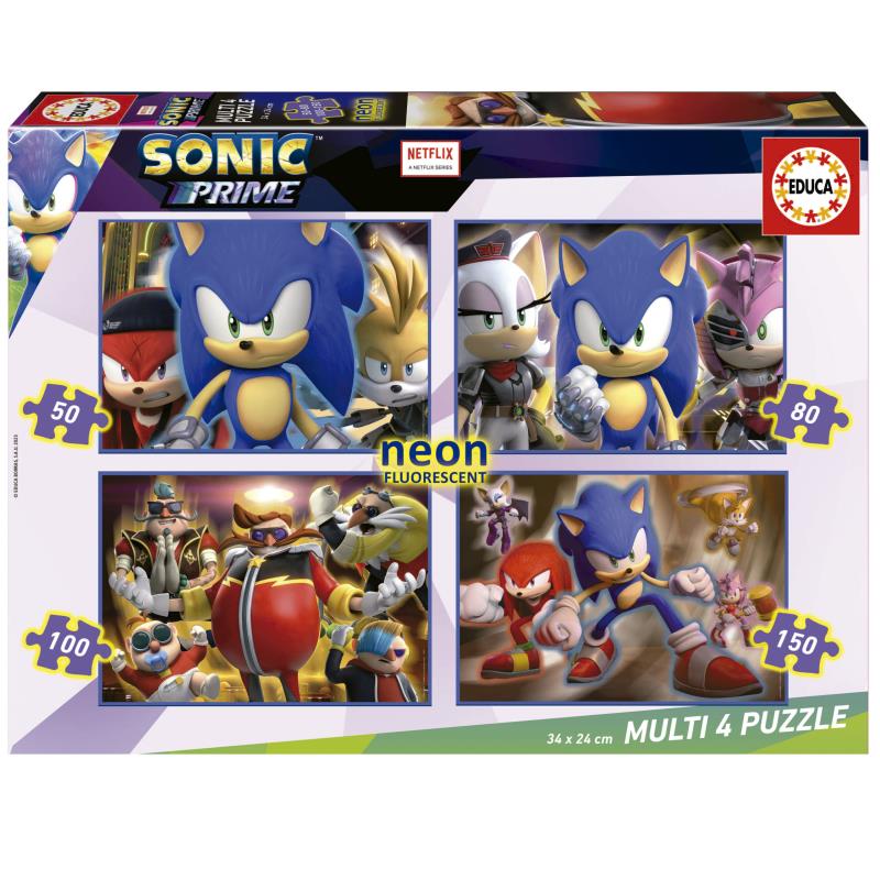 Educa Multi 4 Puzzles Sonic 50+80+100+150 - 19631 - Néon