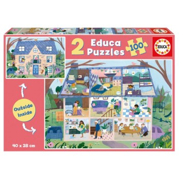 Educa Puzzle 2x100 peças, Interior/Exterior Casa - 19957 