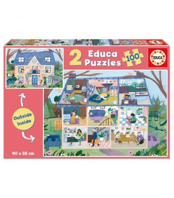 Educa Puzzle 2x100 peças, Interior/Exterior Casa - 19957 