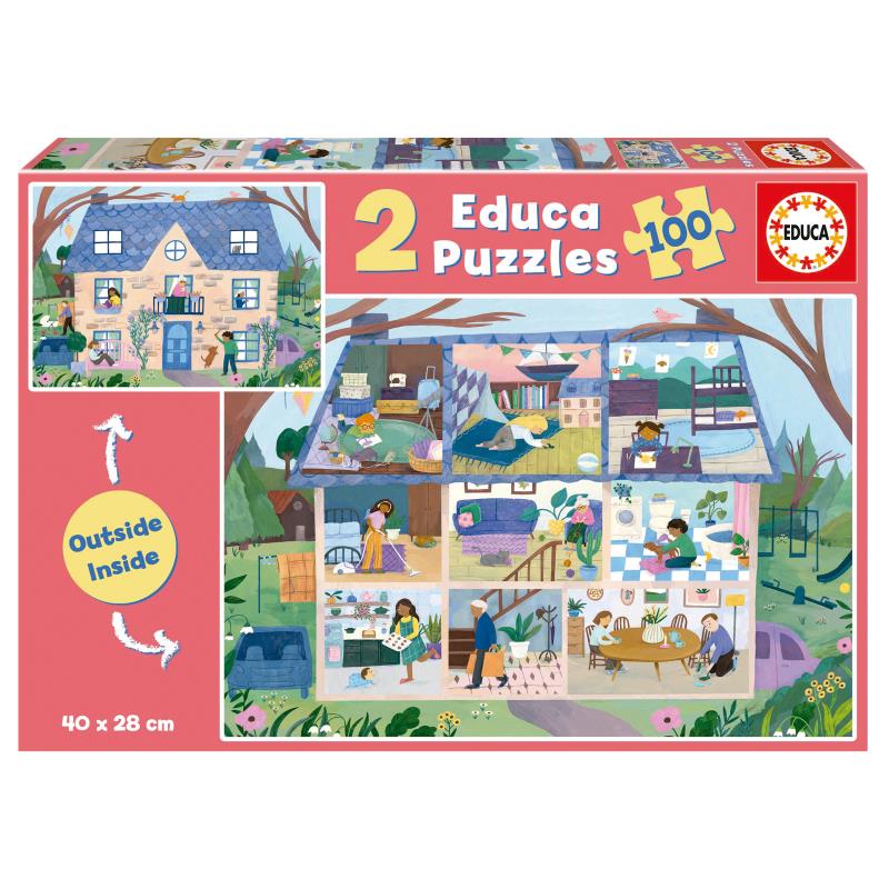 Educa Puzzle 2x100 peças, Interior/Exterior Casa - 19957 