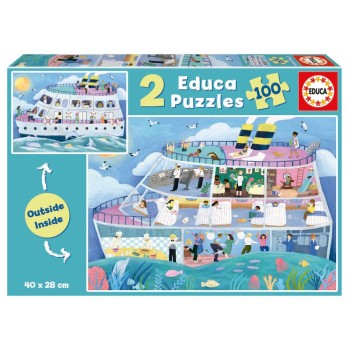 Educa Puzzle 2x100, Interior/Exterior Barco - 19958
