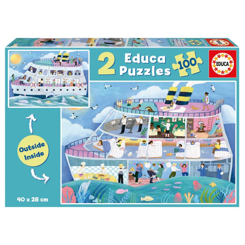 Educa Puzzle 2x100, Interior/Exterior Barco - 19958