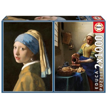 Puzzle 2×1000 peças, A Rapariga com Brinco de Pérola + A Leiteira, Johannes Vermeer