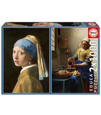 Puzzle 2×1000 peças, A Rapariga com Brinco de Pérola + A Leiteira, Johannes Vermeer