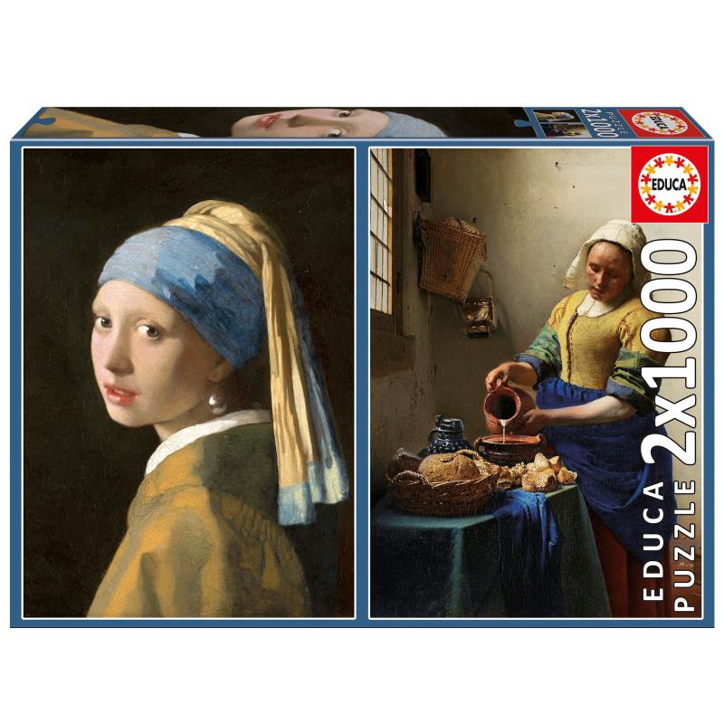 Puzzle 2×1000 peças, A Rapariga com Brinco de Pérola + A Leiteira, Johannes Vermeer