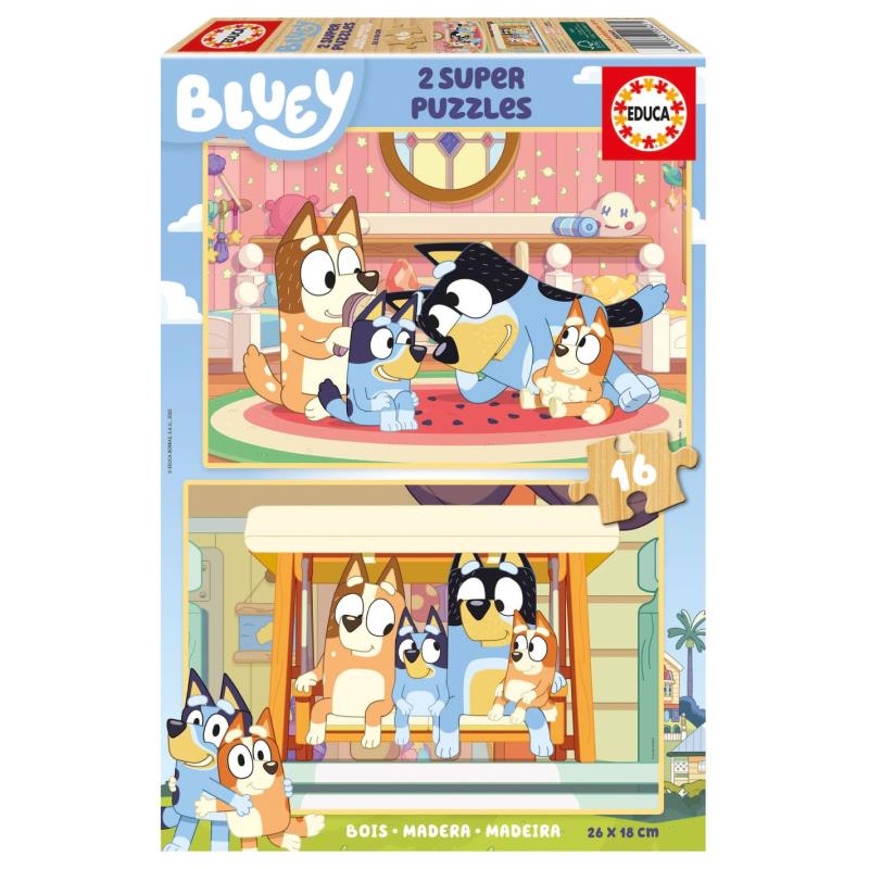 EDUCA Puzzle 2x16 peças em madeira, Bluey - 20347