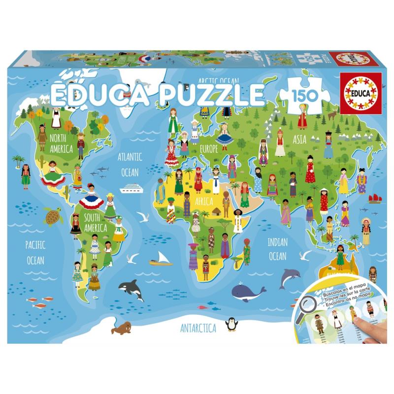 EDUCA Puzzle 150 peças, Meninas do Mundo (Mapa) - 20477