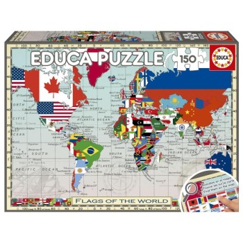 EDUCA Puzzle 150 peças, GeoPuzzles Bandeiras do Mundo - 20480