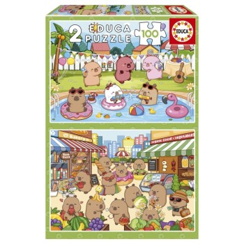EDUCA Puzzle 2x100 peças, Capivaras - 20484