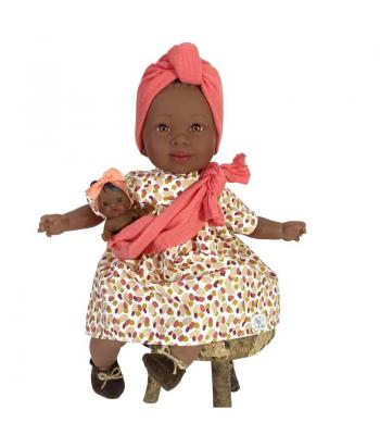 Boneca Africana de 45cm, com bebé - 2300 - Onil