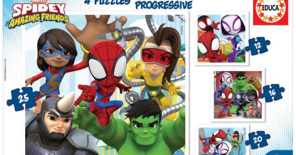 Educa - Pack de 4 puzzles progressivos - Spidey & His Amazing Friends ...