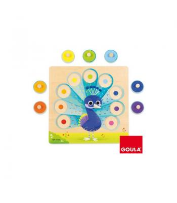 GOULA Puzzle de encaixe em madeira - O Pavão das cores - 453060 