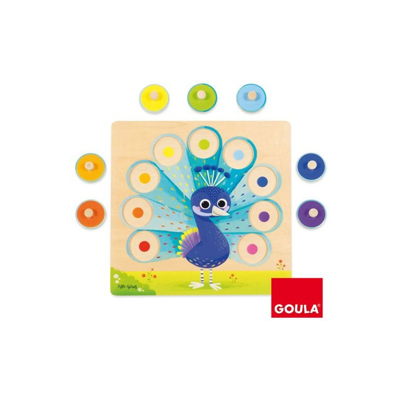 GOULA Puzzle de encaixe em madeira - O Pavão das cores - 453060 