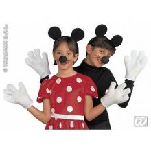 Conjunto Mickey/Minnie criança (orelhas, nariz e luvas)