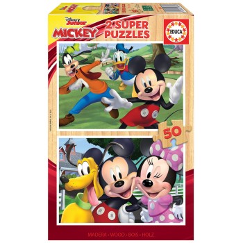 Educa Puzzle 2x50 peças em madeira - 18880 - Mickey & Friends
