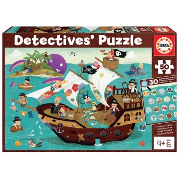 EDUCA Puzzle Detetive de 50 peças, barco de piratas detetive - 18896 