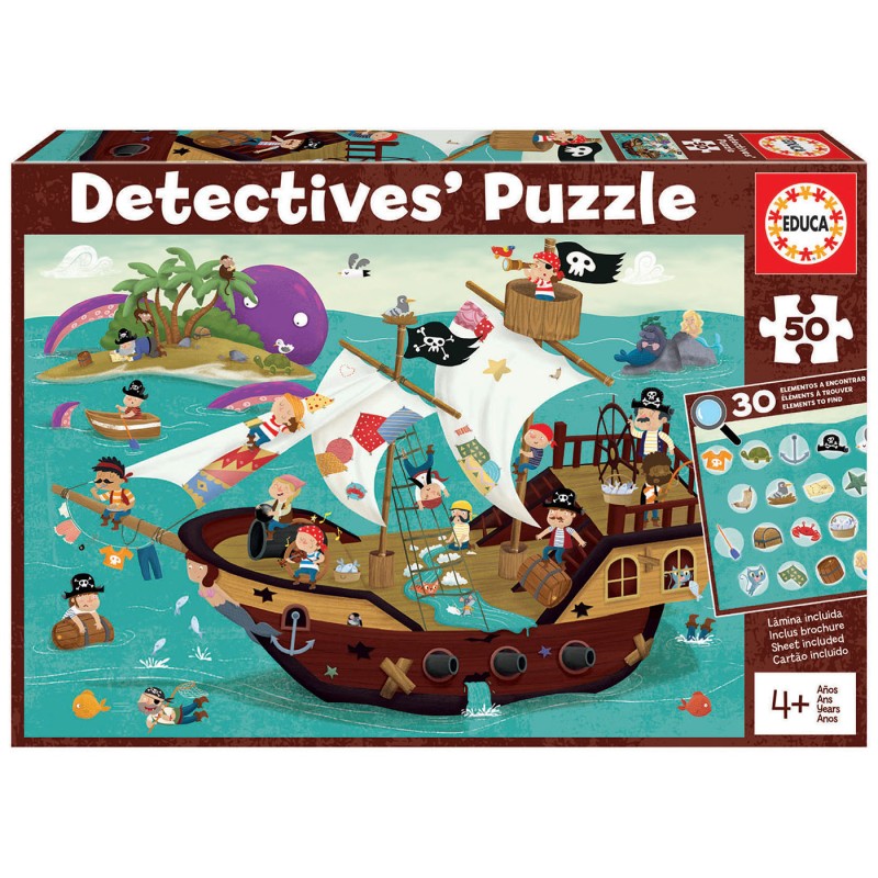 EDUCA Puzzle Detetive de 50 peças, barco de piratas detetive - 18896 