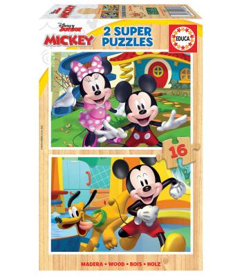 EDUCA Puzzle 2x16 peças em madeira, Mickey e Minnie - 19287 