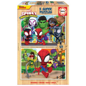 EDUCA Puzzle 2x25 peças em madeira, Spidey & His Amazing Friends - 19289 