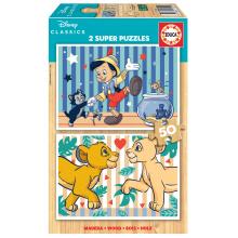 EDUCA Puzzle 2x50 peças em madeira, Disney Classic - 19290