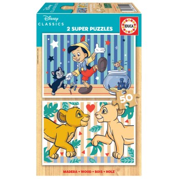 EDUCA Puzzle 2x50 peças em madeira, Disney Classic - 19290 