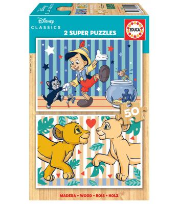 EDUCA Puzzle 2x50 peças em madeira, Disney Classic - 19290 