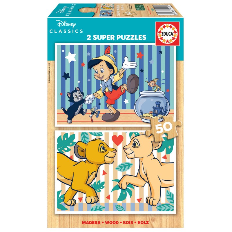 EDUCA Puzzle 2x50 peças em madeira, Disney Classic - 19290 