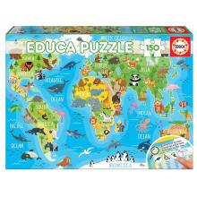 Educa Puzzle 150 Mapa mundo animal - 18115
