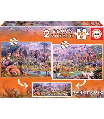 EDUCA Puzzle 2x100 peças: Animais Selvagens - 18606
