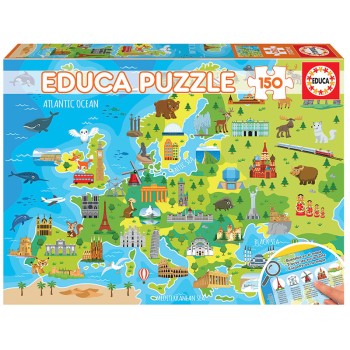 EDUCA Puzzle de 150 peças: Mapa da Europa Animais - 18607 