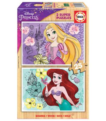 EDUCA Puzzle 2x25 peças em madeira, Princesas Disney - 19288 