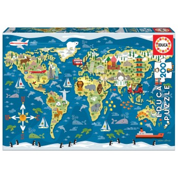 EDUCA Puzzle Junior 200 Peças Mapa-Múndi - 19292