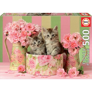 Puzzle - 17960 - Gatinhos com Rosas 