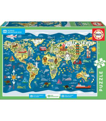 Educa Puzzle 200 peças - 17727 - Mapa-múndi, Sean Sims – Aldeias de Crianças SOS