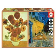 Puzzle -  Vaso de Girassóis + Terraço do café à Noite, Vincent Van Gogh - 18491 - EDUCA