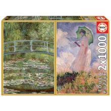 Educa puzzle 2×1000 peças - Claude Monet, O Estanque Dos Nenufars + Mulher com Sombrinha - 19270