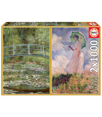 Educa puzzle 2×1000 peças - Claude Monet, O Estanque Dos Nenufars + Mulher com Sombrinha - 19270 